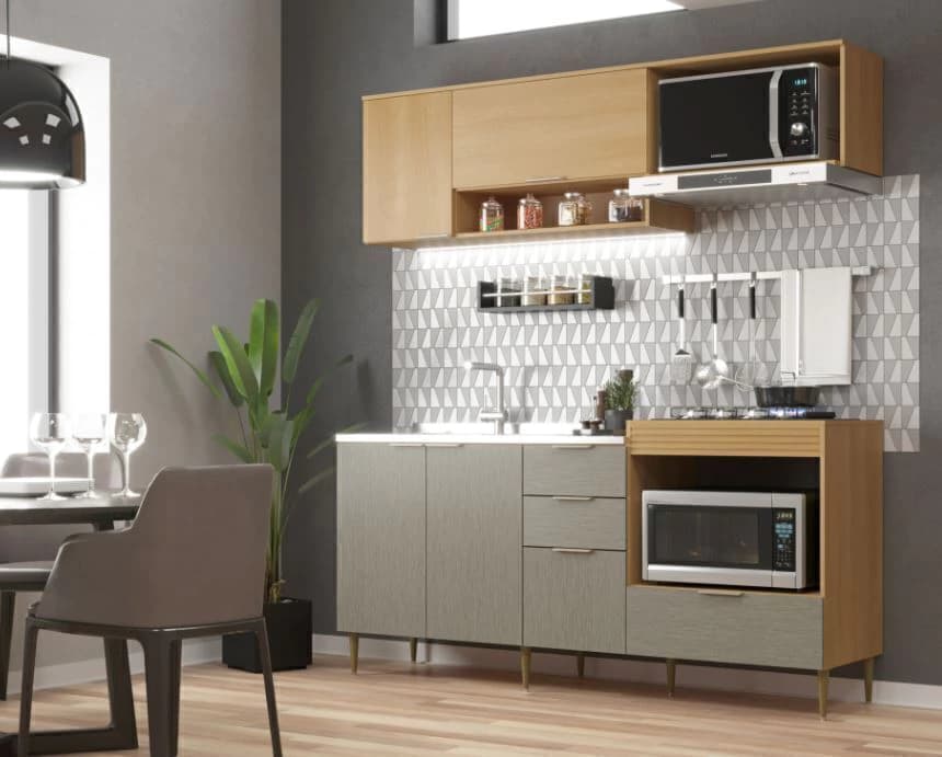 Cozinha Modulada Móveis Sul Alice (tauari/escovado silver)
