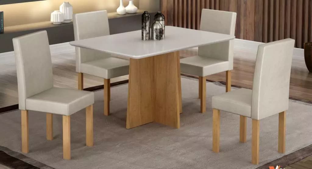 Mesa Valdemóveis Jade 1,20 com 4 cadeiras (cinamomo/off white)